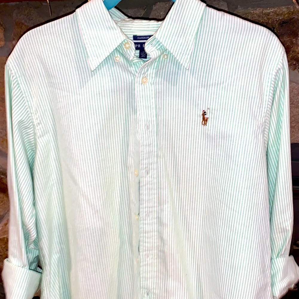 Ralph Lauren mint green pinstriped shirt